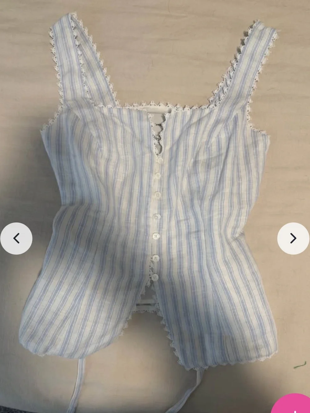 Reformation Blue and White Striped Lace-Trimmed vest top - Picture 1 of 3